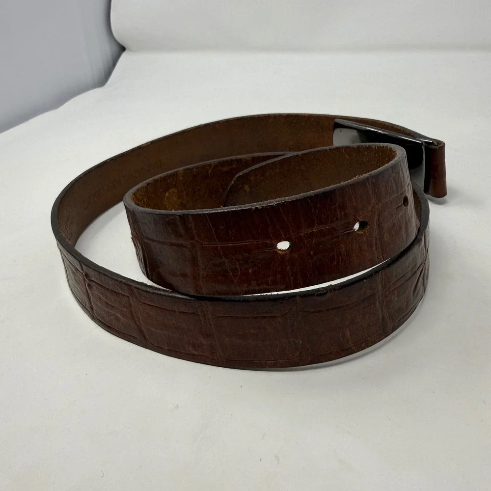Banana Republic Mens Brown Crocodile Embossed Leather Belt Gunmetal Buckle